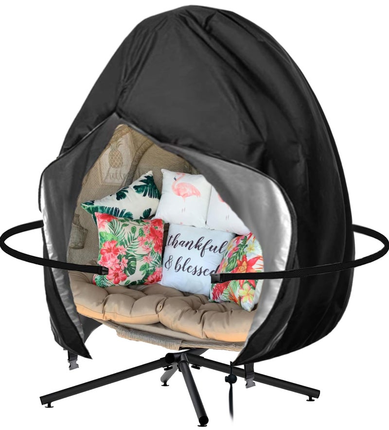 Oslimea Patio Egg Chair Cover Large 91x80 inch Waterproof Patio Hanging Swing Chair Covers Windproof Double Outdoor Swing Egg Chair Cover with Zipper and Bottom Buckle, Black - Image 1